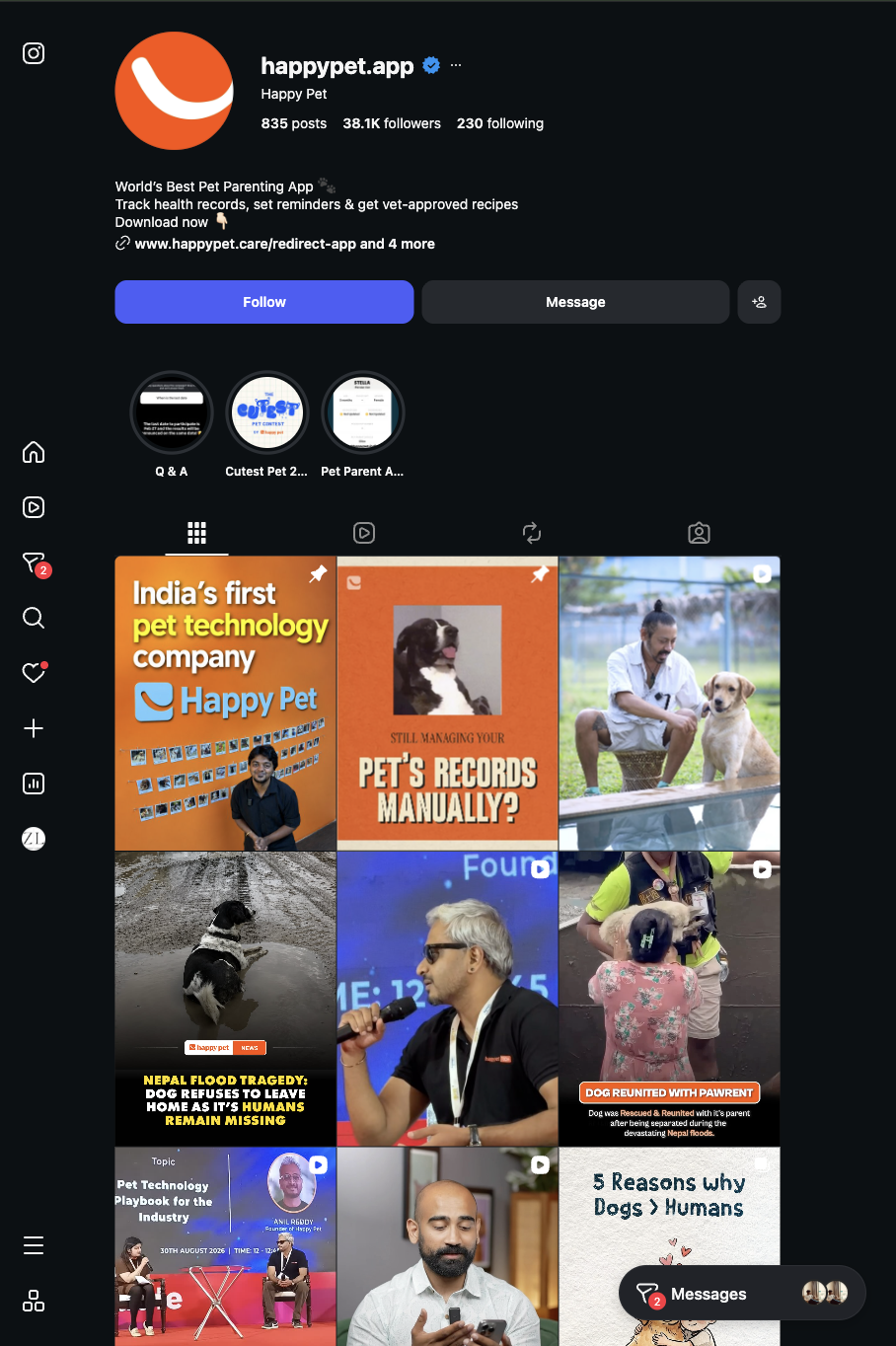 Happy Pet Instagram profile screenshot
