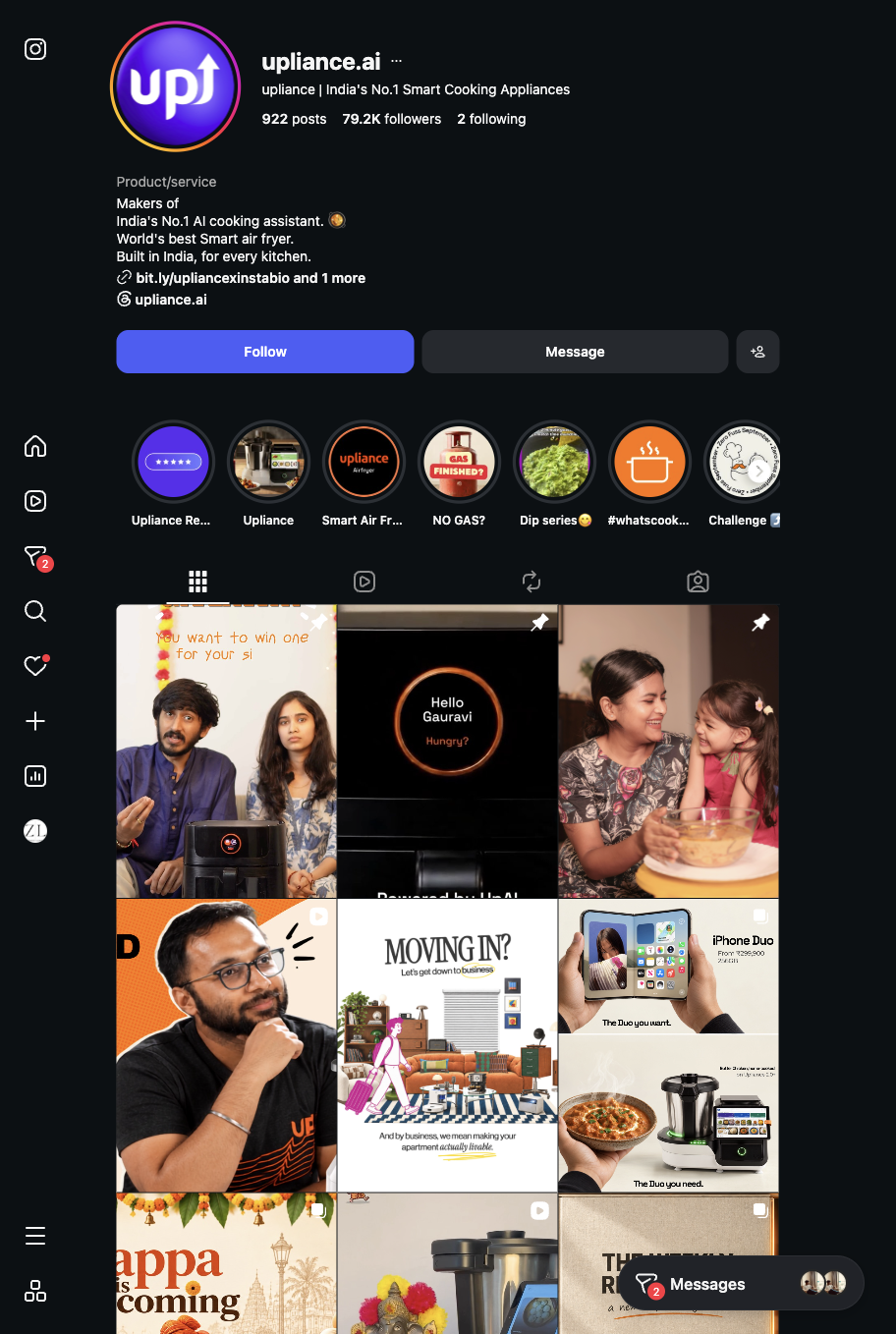 Upliance.ai Instagram profile screenshot